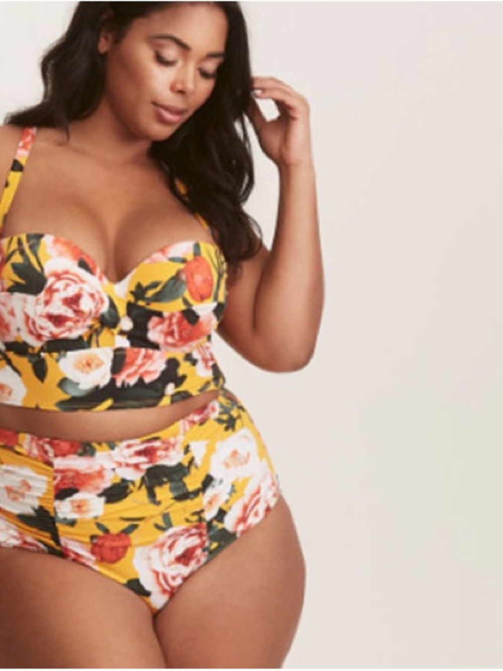 Torrid Yellow Floral High Waist Ruched Bikini Bottoms Size 2 2X 18-20